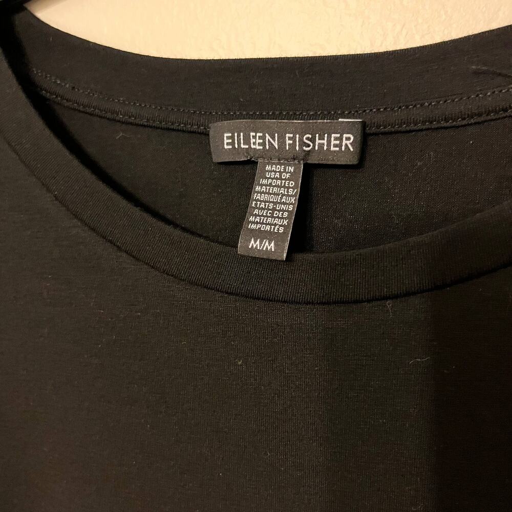 EILEEN FISHER Tunic Medium Black Tencel Minimalist Lagenlook Quiet Luxury Top - Picture 3 of 7